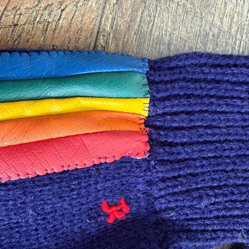 Van Raalte Kids Vintage Rainbow Knit Scarf and Mittens‎ Set Navy Blue One Size